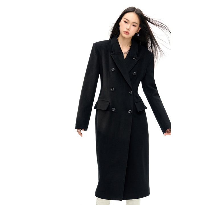 NotAwear Woolen Nipped Waist Oversized Coat Black - Mores Studio