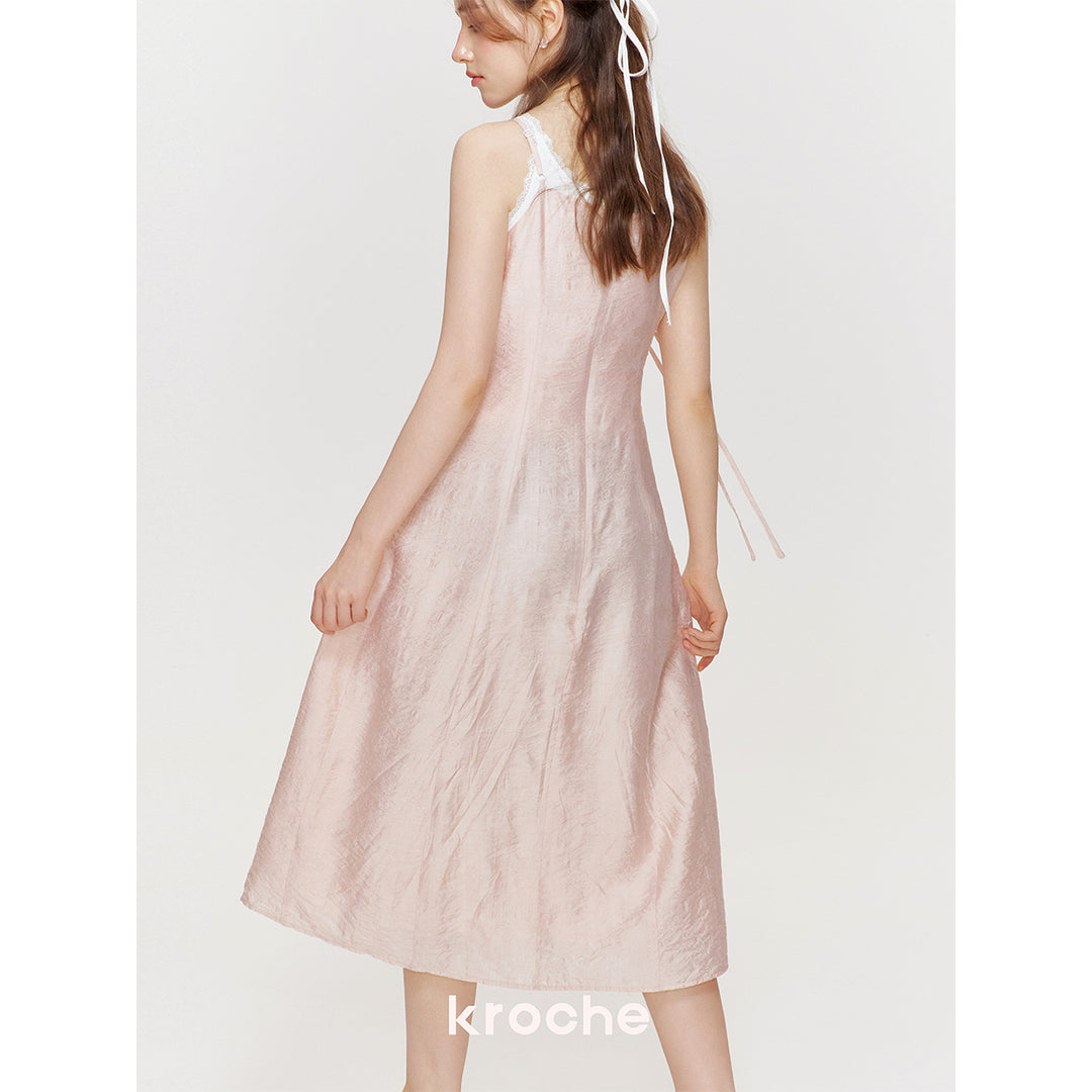 Kroche Rose Lace Up Waisting Halter Dress