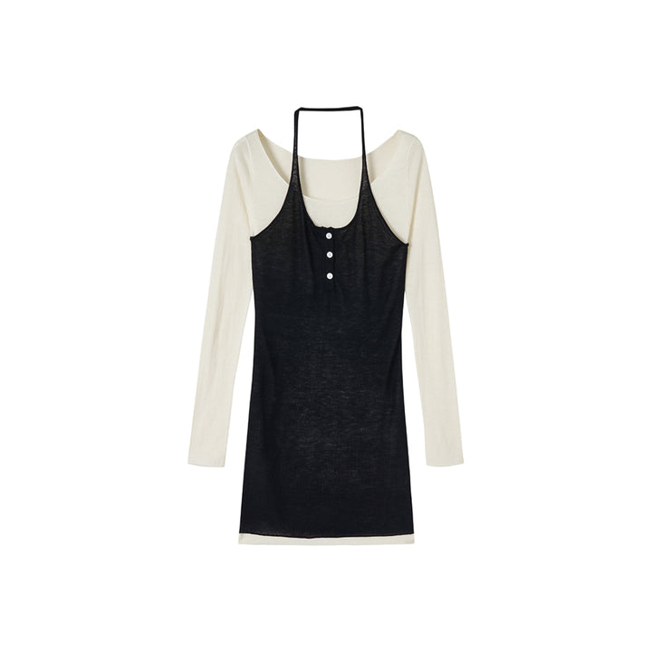 Via Pitti Color Blocked Halterneck Knit Dress Black - Mores Studio