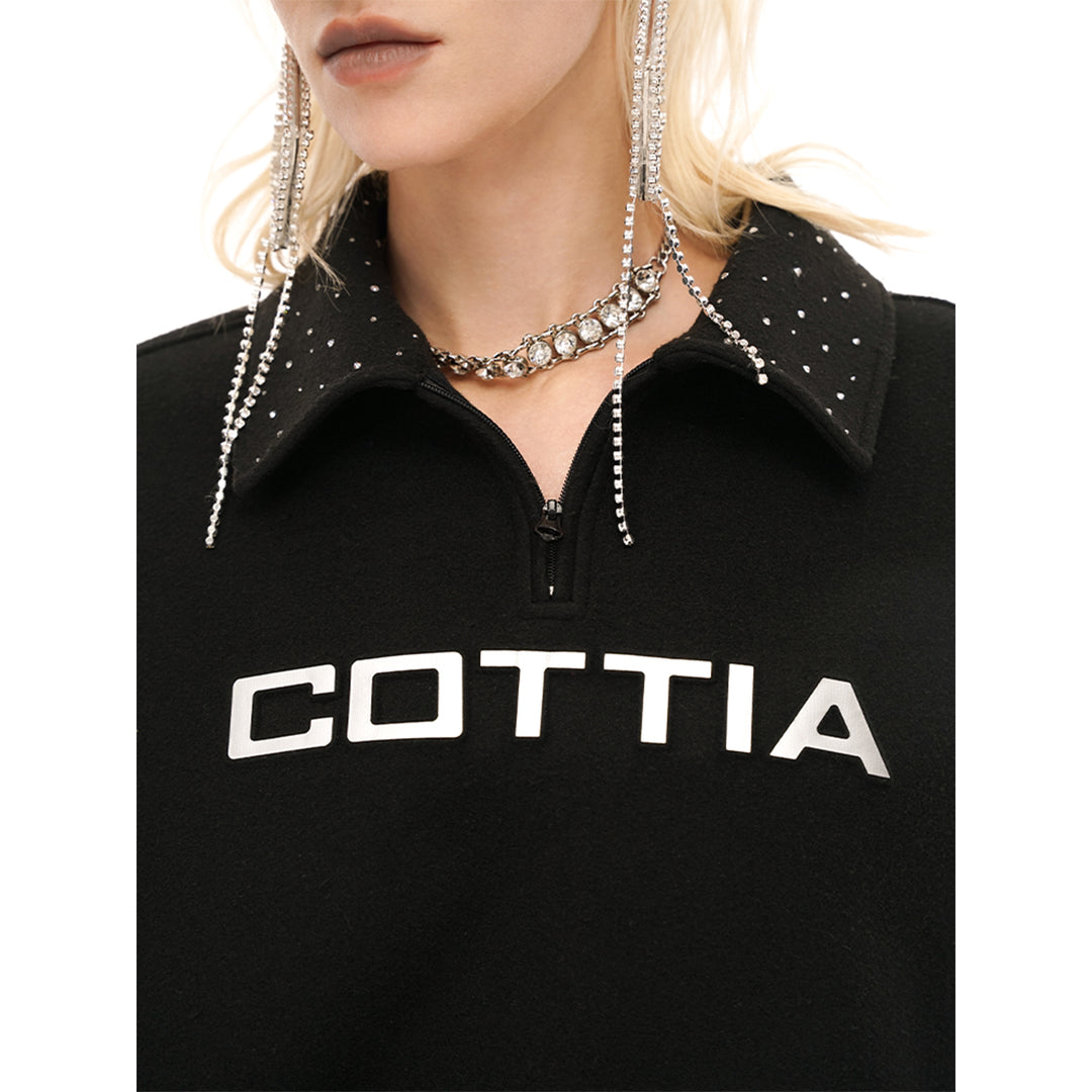 Cottia Logo Embroidery Half-Zip Sweater Black - Mores Studio