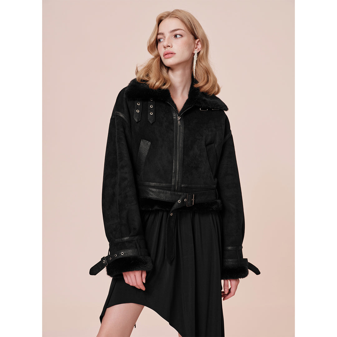 Rocha Roma Vintage Fur Collar Locomotive Jacket Black