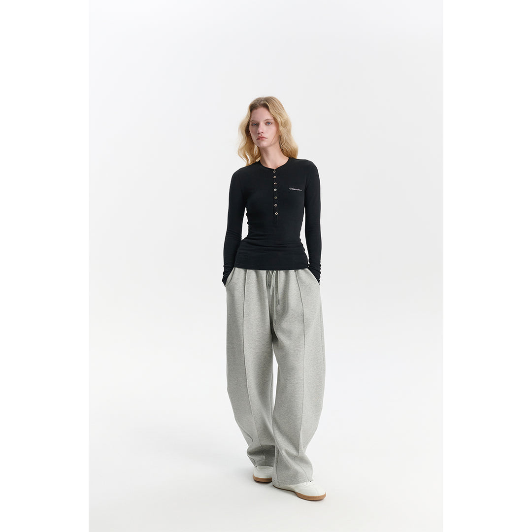 Three Quarters Stretch Loose Fleece-Lined Sweatpants Gray