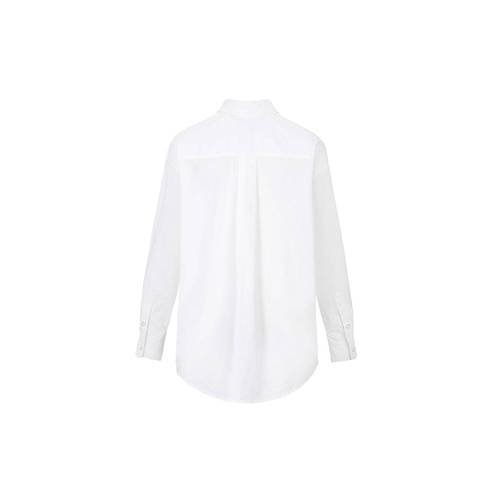 Three Quarters Logo Embroidery Shirt White - Mores Studio