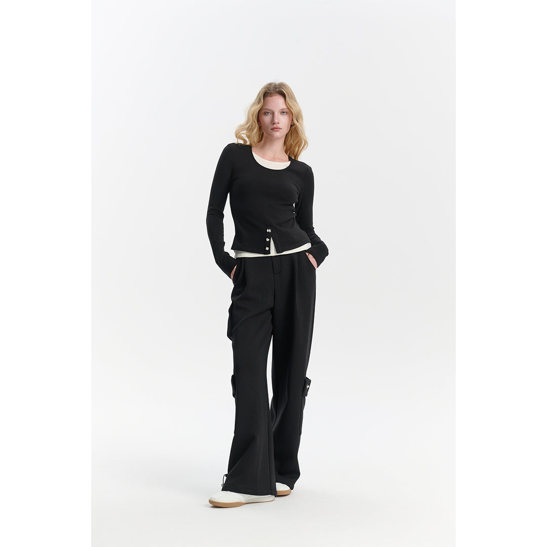 Three Quarters Stretch Pocket Fleece-Lined Cargo Pants Black