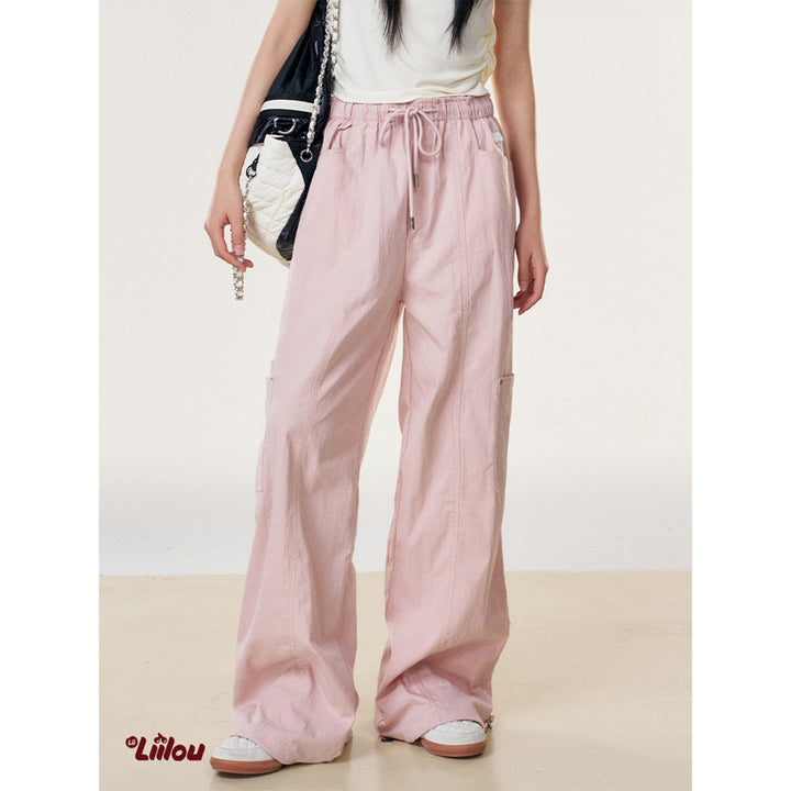 Liilou Drawstring Lace-Up Wide-Leg Cargo Pants Pink