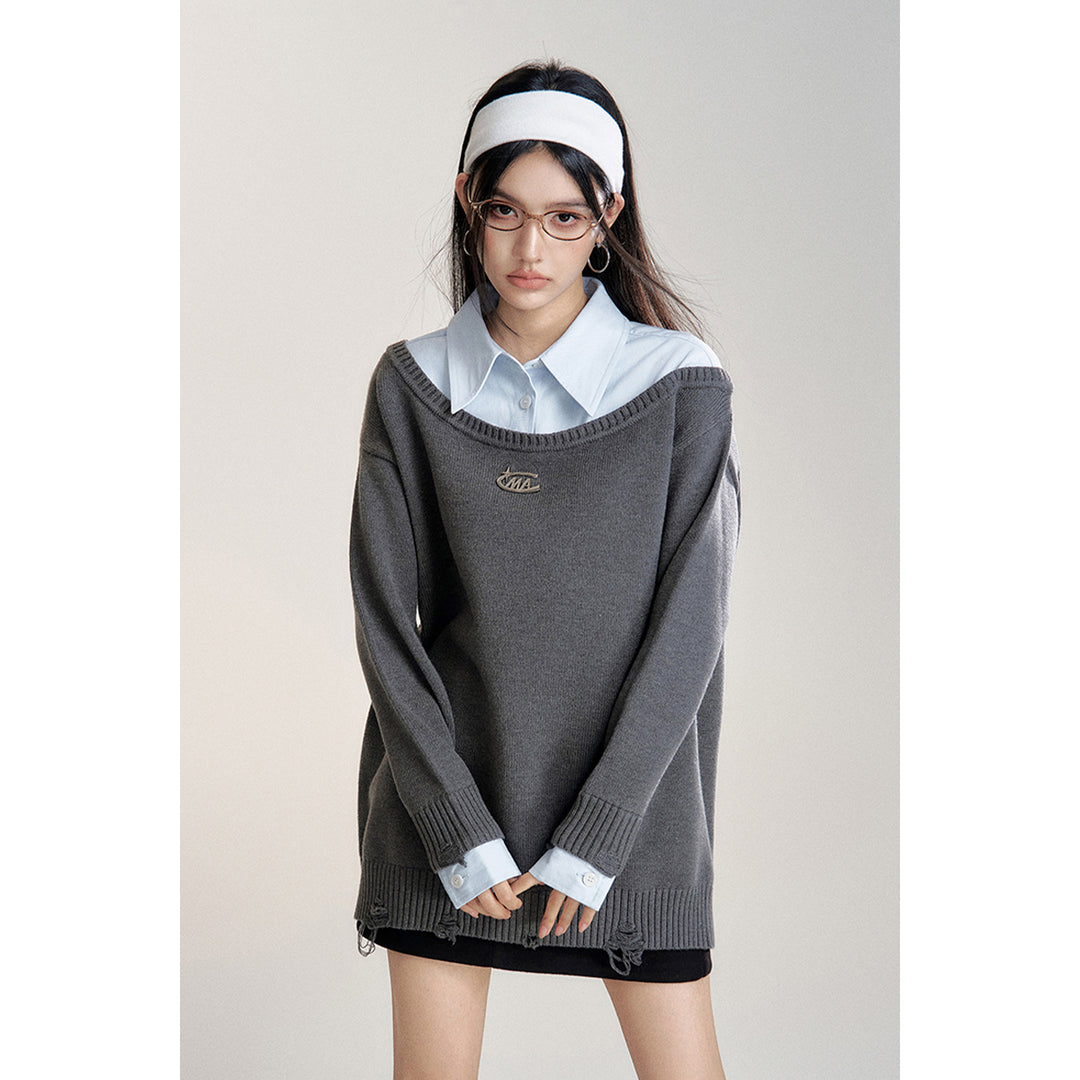 MacyMccoy Shirt Patchwork Irregular Silhouette Sweater