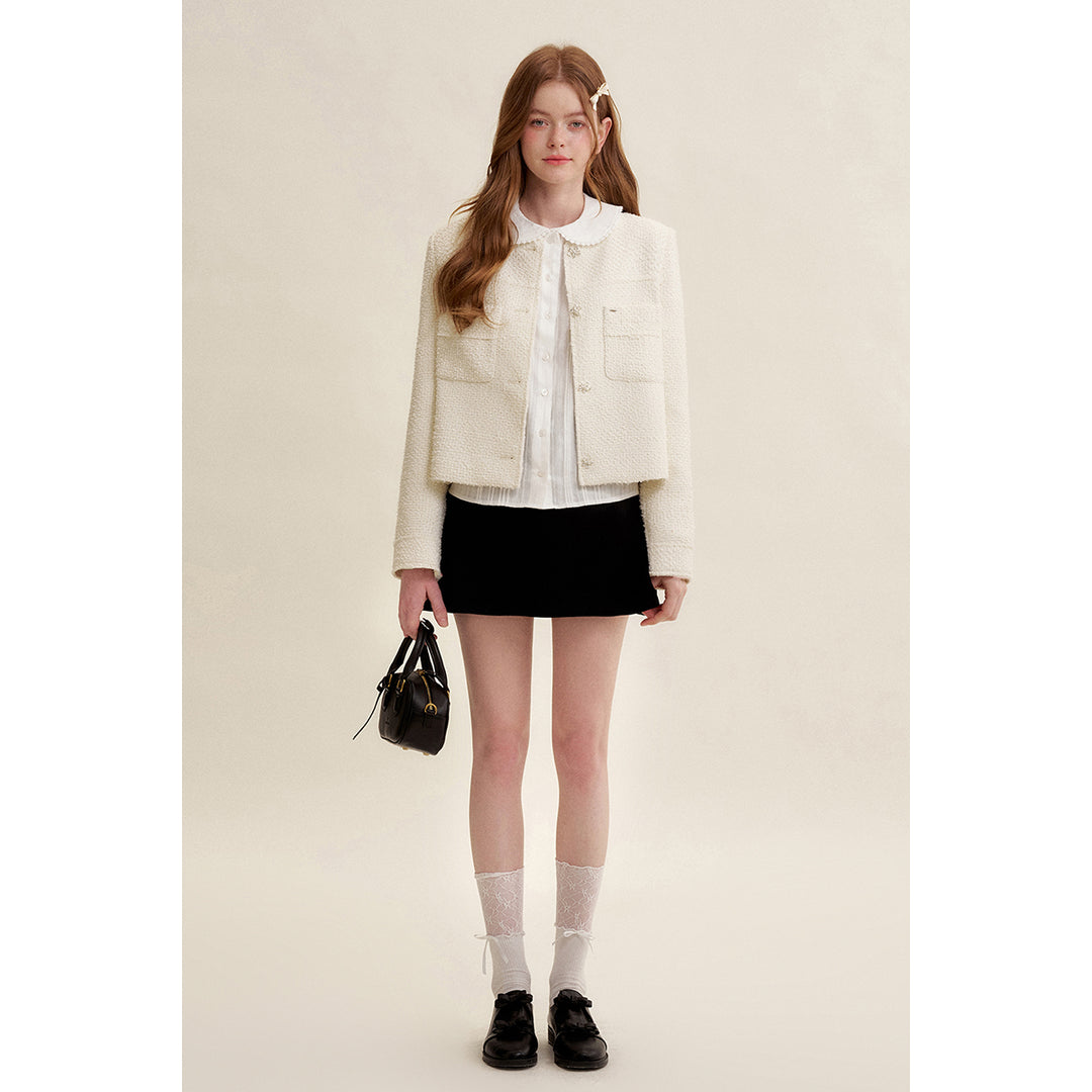 Kroche Heavy Floral Button Tweed Jacket White