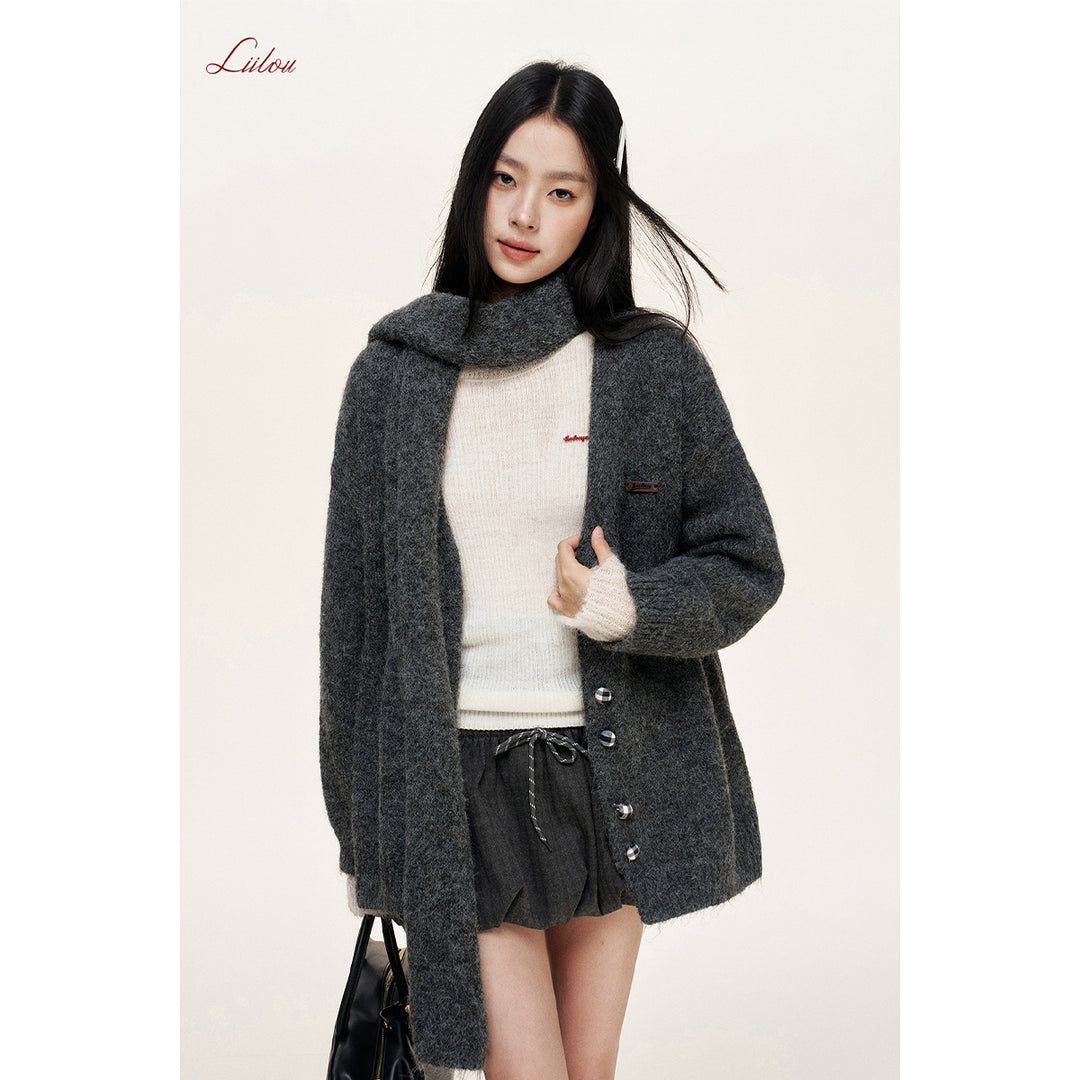 Liilou Mohair Patchwork Woolen Knit Top White