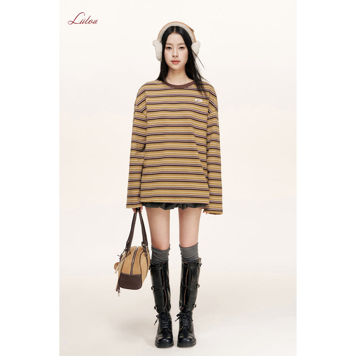 Liilou Athflow Contrast Color Striped L/S Top Brown