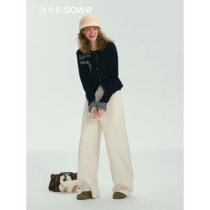 SomeSowe Contrast Color Drawstring Wide-Leg Pants White