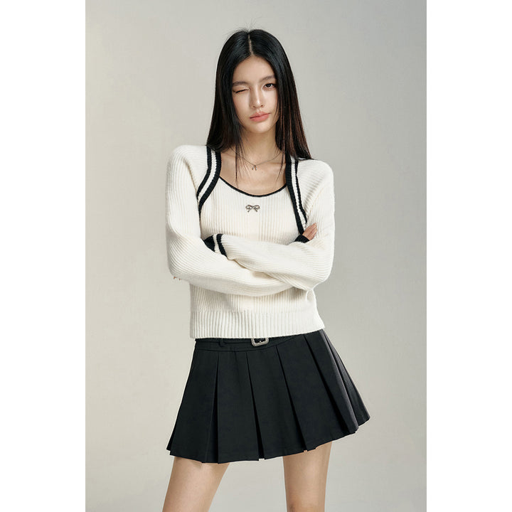 MacyMccoy Fake-2-Piece U-Neck Knit Sweater White