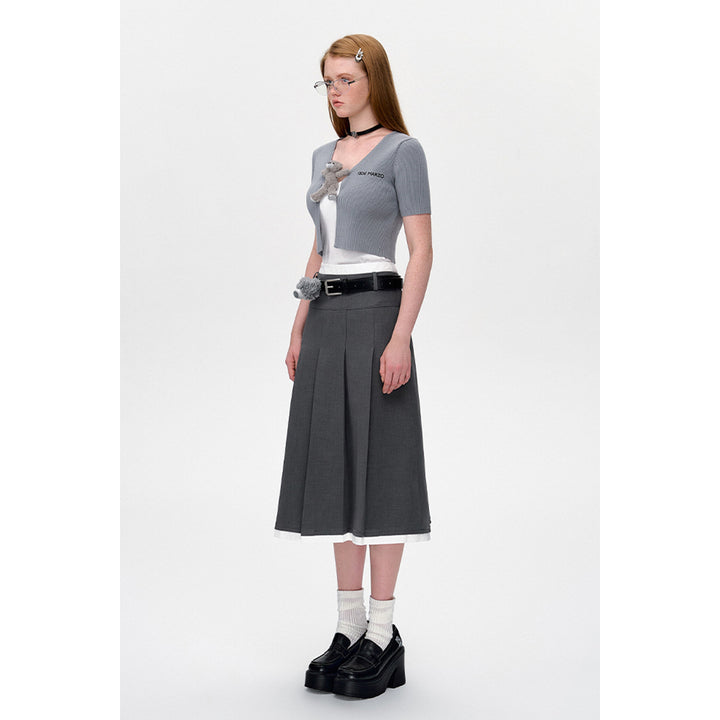 13De Marzo Base Pleated Long Skirt Gray