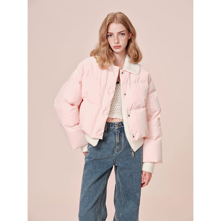 Rocha Roma Patchwork Knit Lapel Short Down Jacket Pink