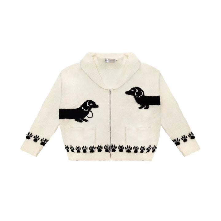 AsGony Towel Fleece Soft Puppy Jacquard Lapel Cardigan