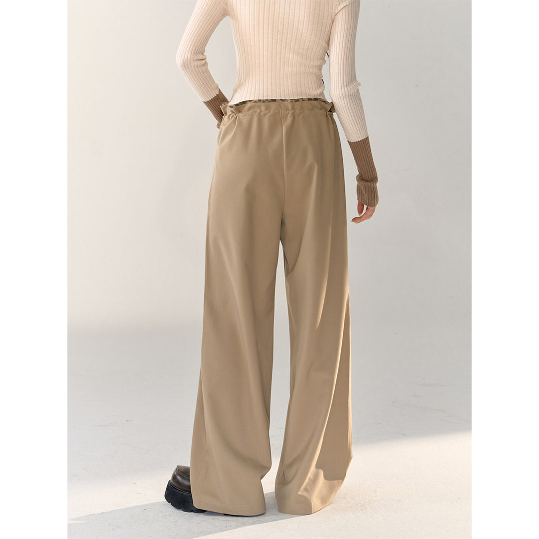 AsGony Leopard Elastic Drawstring Wide-Leg Pants