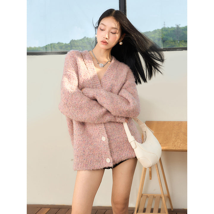 NotAwear Woolen Hollow Cutting Cardigan Pink - Mores Studio