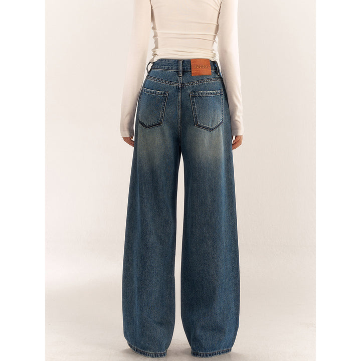 AsGony High Waist Wide-Leg Washed Casual Jeans