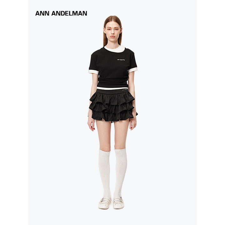 Ann Andelman Fake-2-Piece Patchwork Slim T-Shirt Black