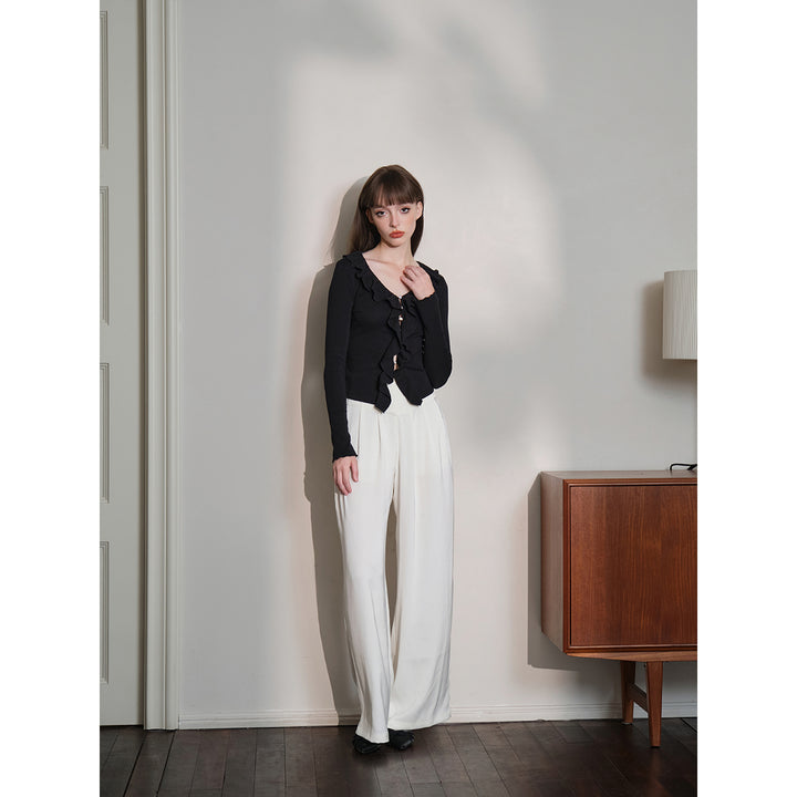 Three Quarters Falbala Hollow-Out Slim Top - Mores Studio