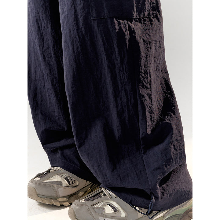 AsGony Contrast Color Drawstring Multi Pockets Cargo Pants Blue