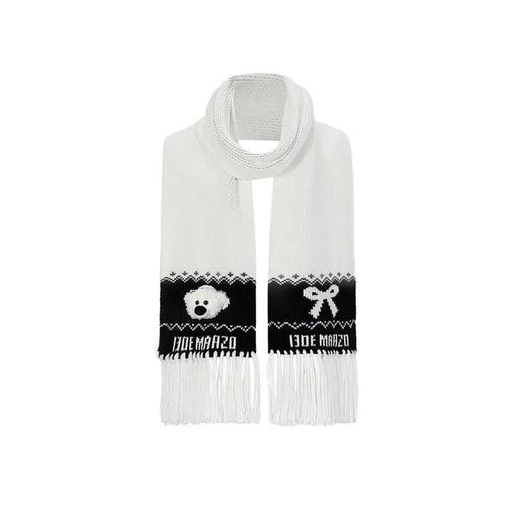 13De Marzo Fair Isle Jacquard Knit Scarf White