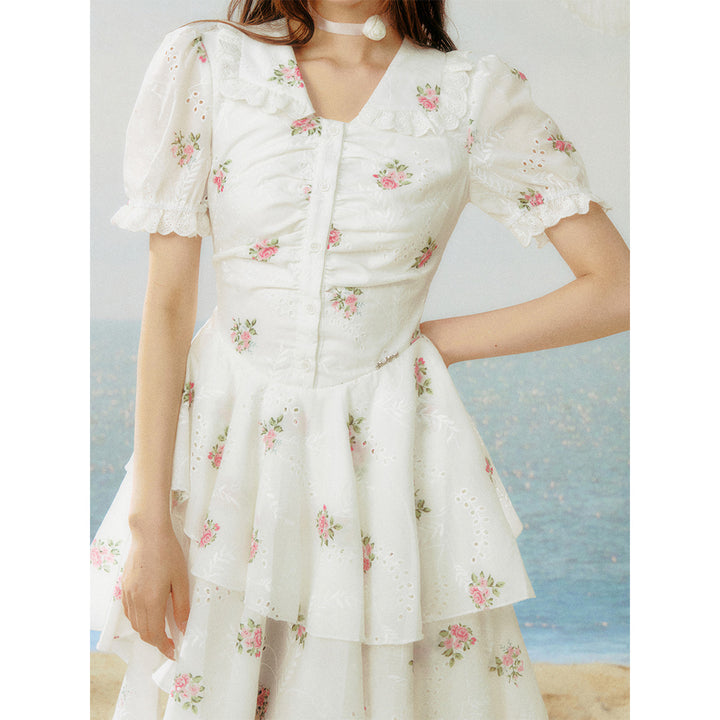 AsGony Irregular Embroidered Floral Dress