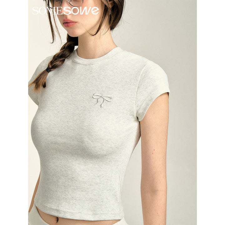 SomeSowe Embroidery Bow Cotton T-Shirt