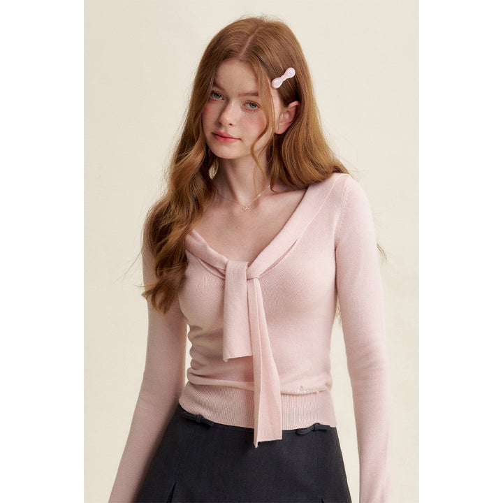 Kroche Blended Woolen Sailor Collar Knit Top Pink