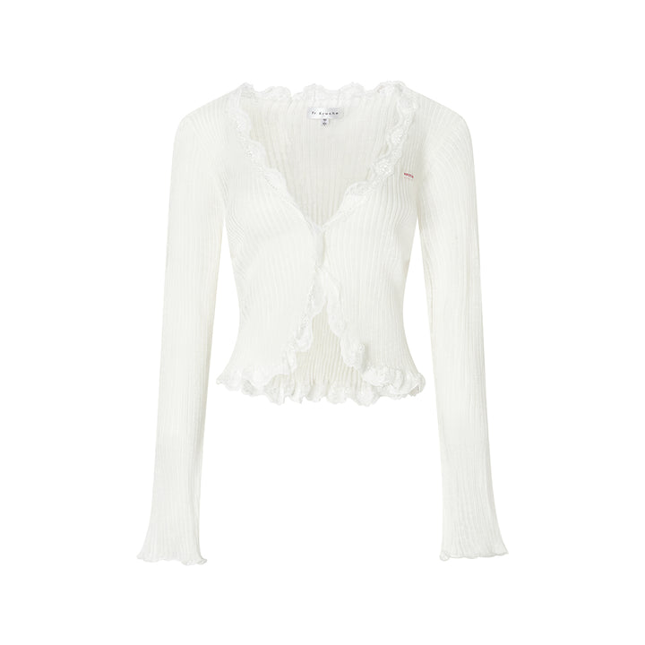 Kroche Lace Edge Patchwork Knitted Cardigan White
