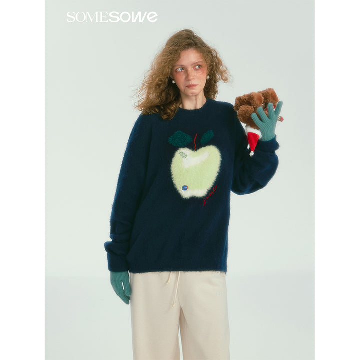 SomeSowe Apple Silhouette Knit Sweater Navy Blue