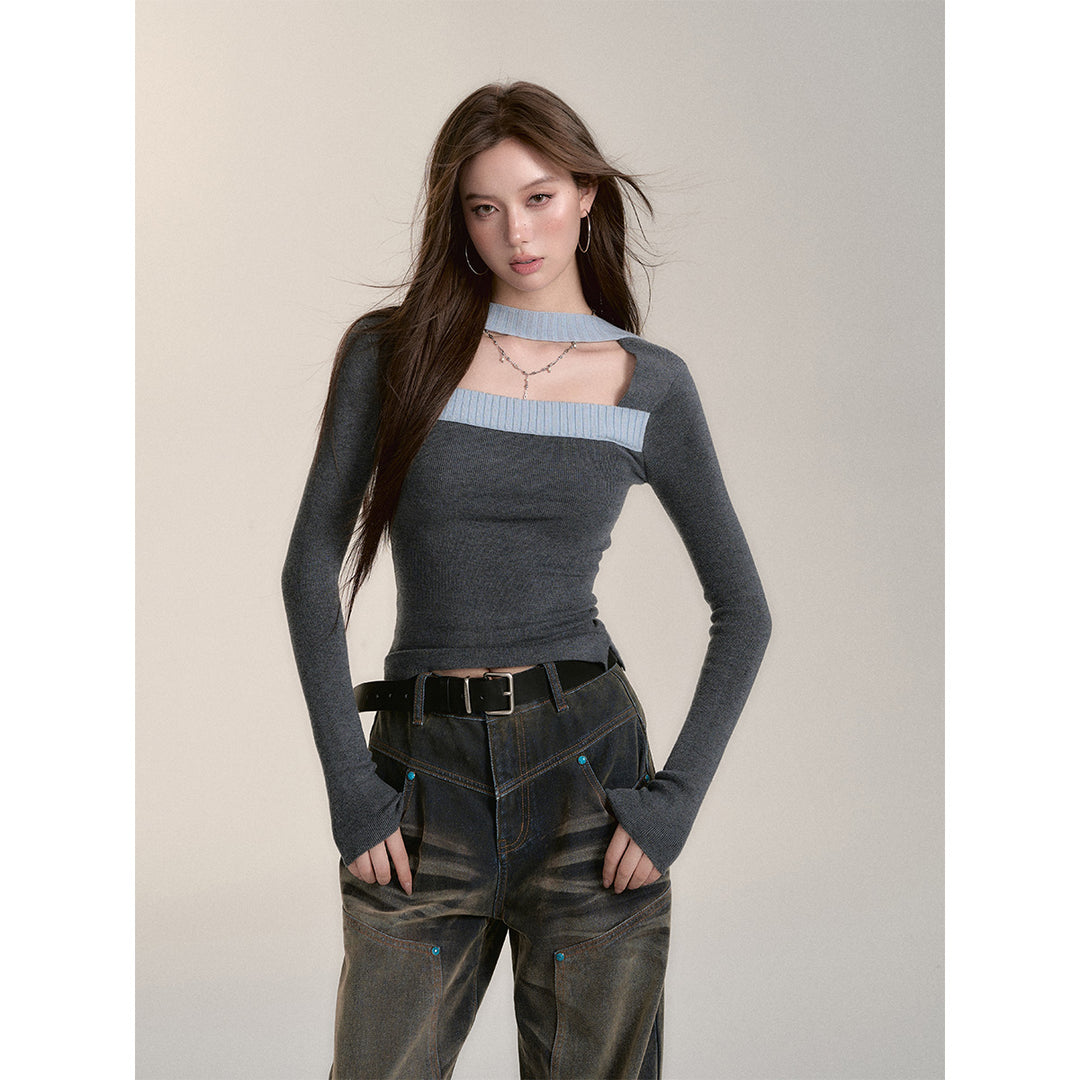 Via Pitti Reversible Two-Way Slim Knit Top Gray