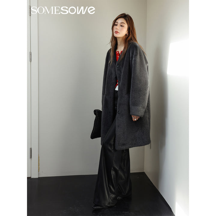 SomeSowe Fluffy Faux Mink Oversized Coat Dark Grey - Mores Studio