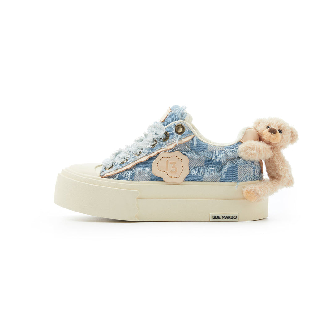 13De Marzo Plush Bear Denim Badge Sneaker Blue