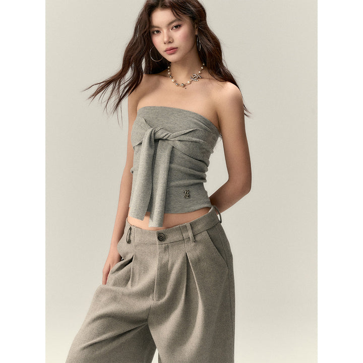 Via Pitti Versatile Tie Knit Slim Tube Top Vest Gray