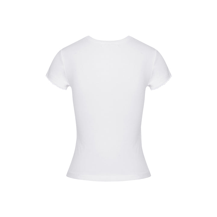 Kroche Lace Sleeve Clean Fit Logo Slim Fit Top White