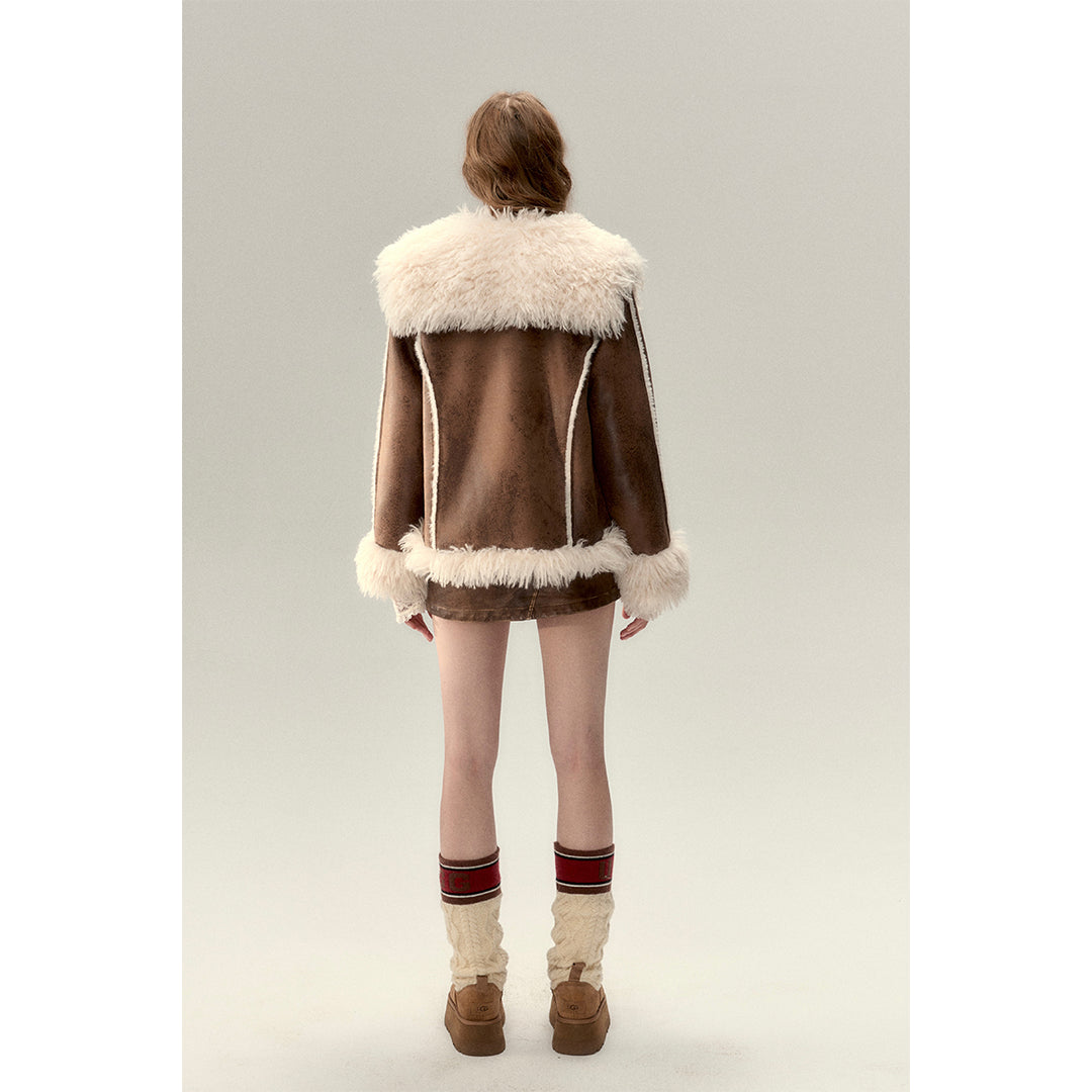 Via Pitti Rabbit Fur Faux Leather Thick Jacket - Mores Studio