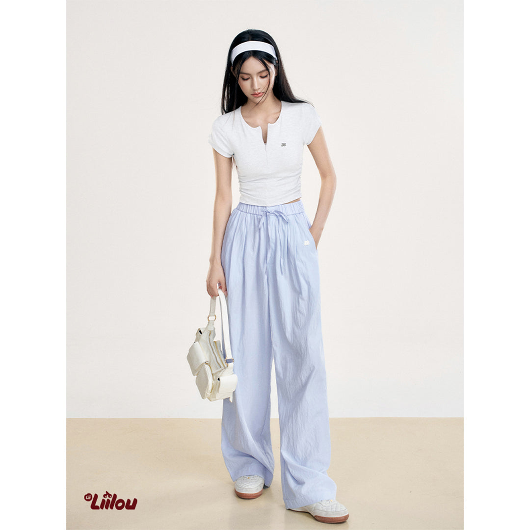 Liilou Zip Up Pleated Waisted Slim T-Shirt White