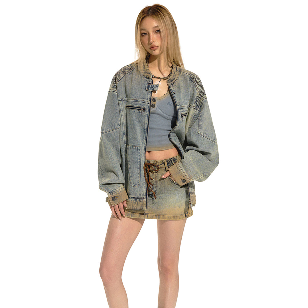 NAWS Distressed Washed Silhouette Denim Jacket