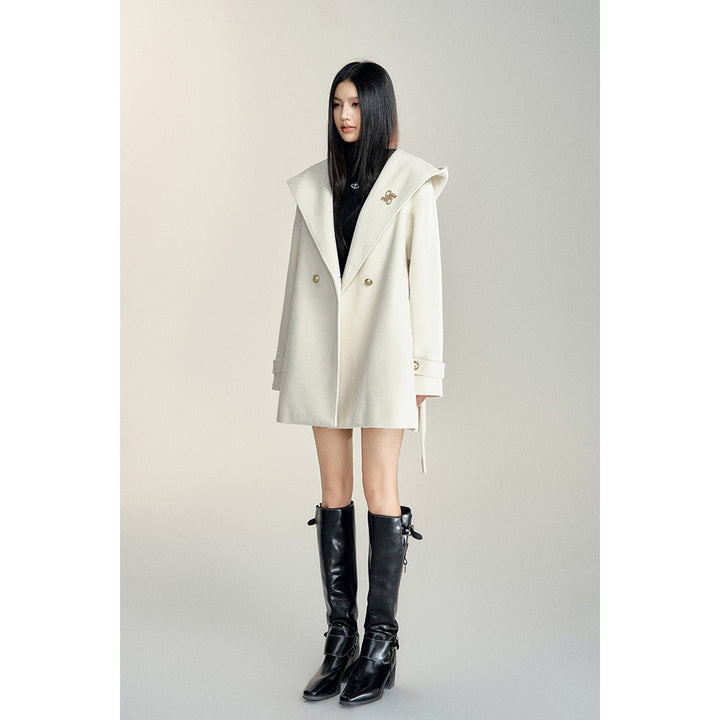 MacyMccoy Lace-Up Hooded Tweed Coat White