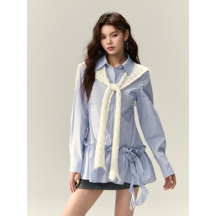 Via Pitti Rose Brooch Detachable Two-Way Shirt Dress Blue