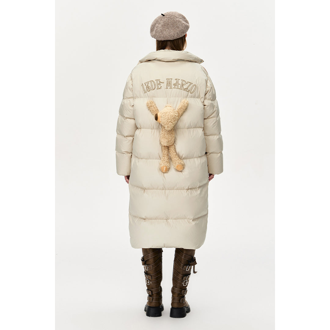 13De Marzo Back Plush Bear Long Down Jacket Beige