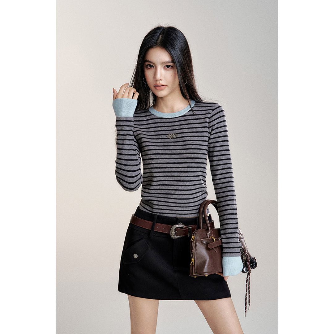 MacyMccoy Striped Slim Knit Top Black Gray