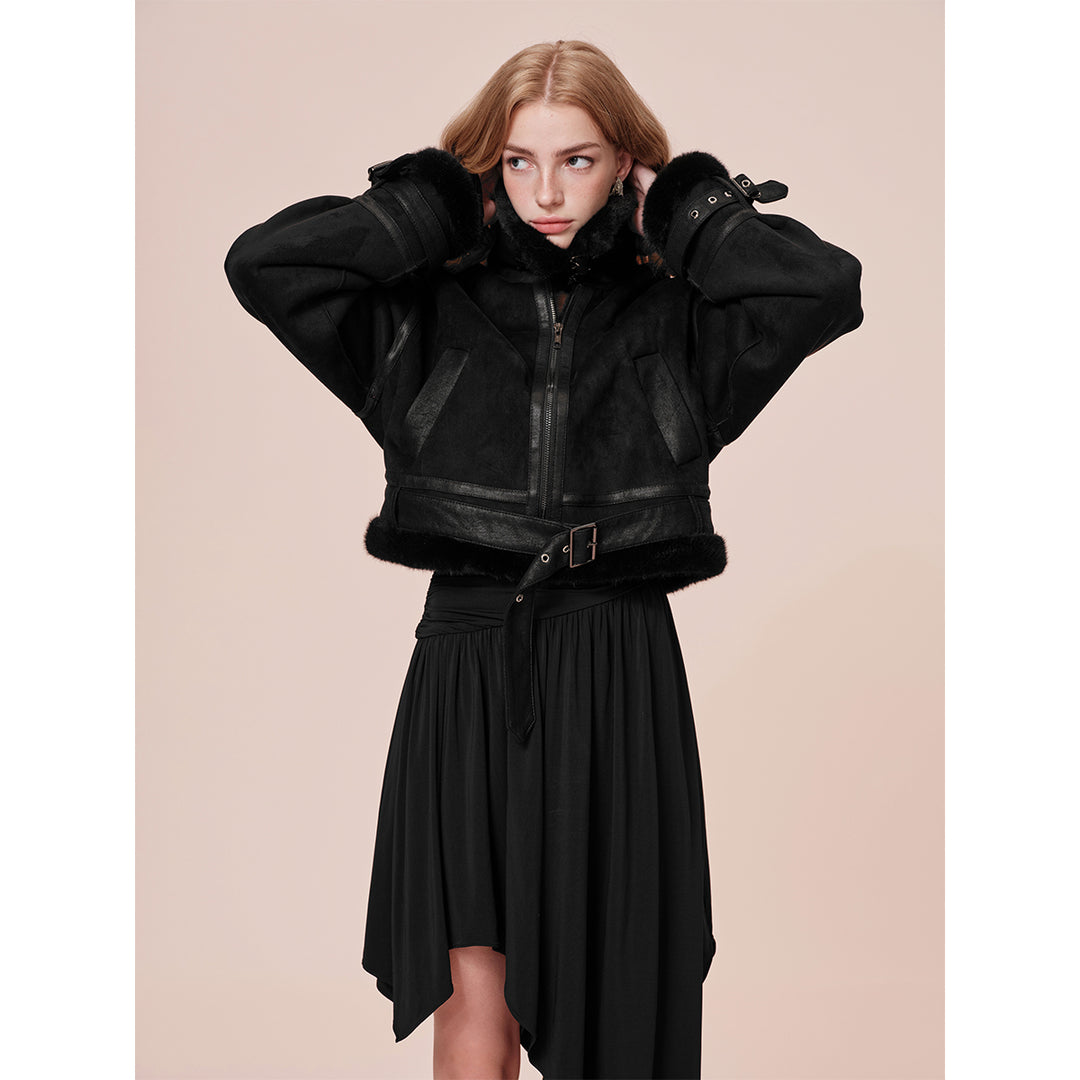 Rocha Roma Vintage Fur Collar Locomotive Jacket Black