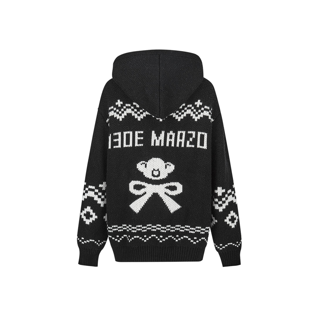 13De Marzo Fair Isle Jacquard Knit Hoodie Black