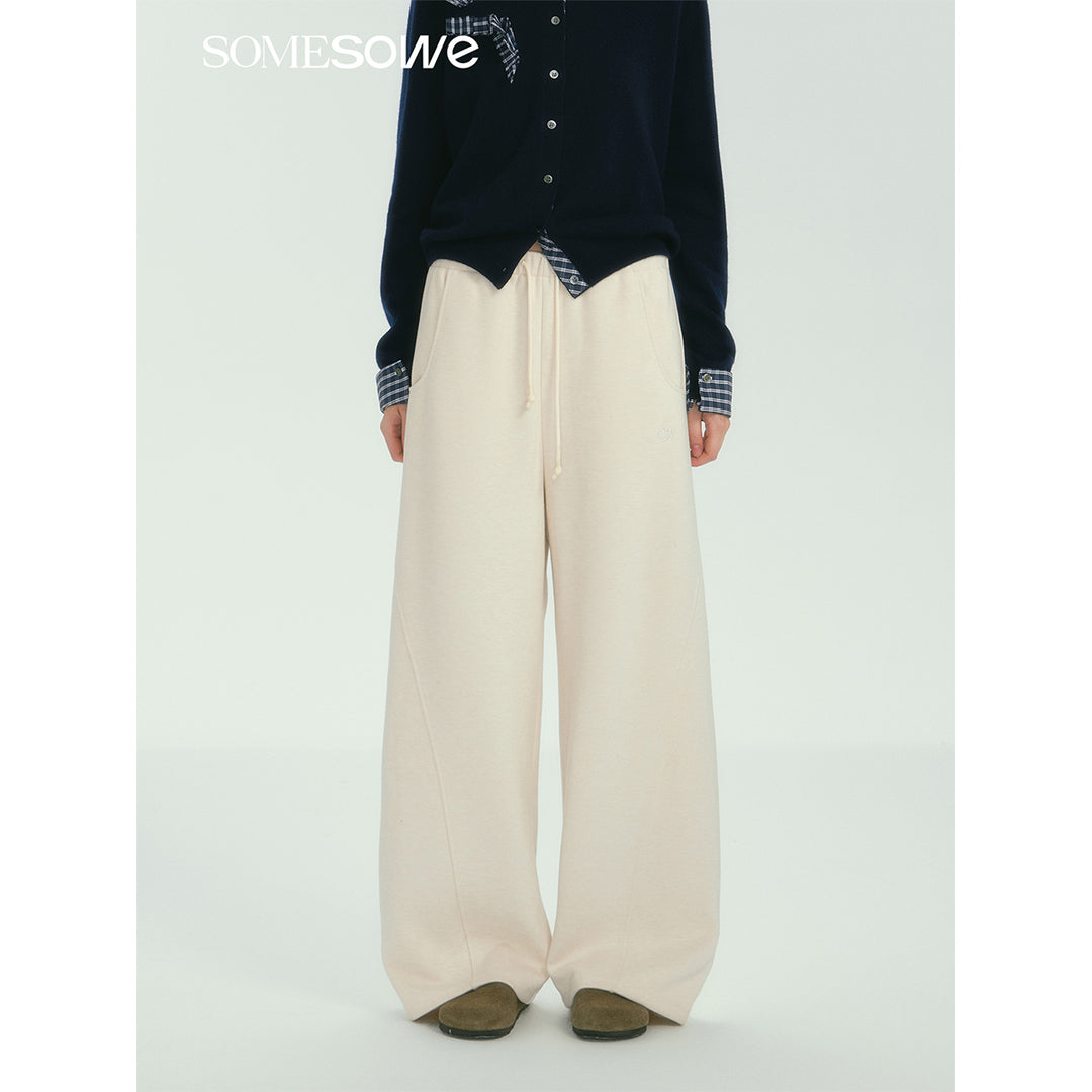 SomeSowe Contrast Color Drawstring Wide-Leg Pants White