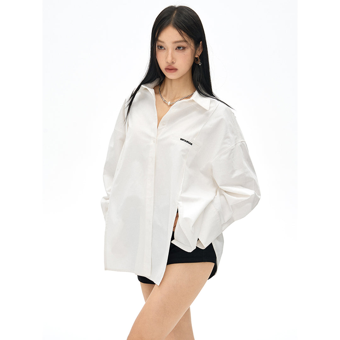 NotAwear Logo Embroidery Casual Oversized Shirt White - Mores Studio