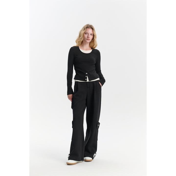 Three Quarters Stretch Pocket Fleece-Lined Cargo Pants Black