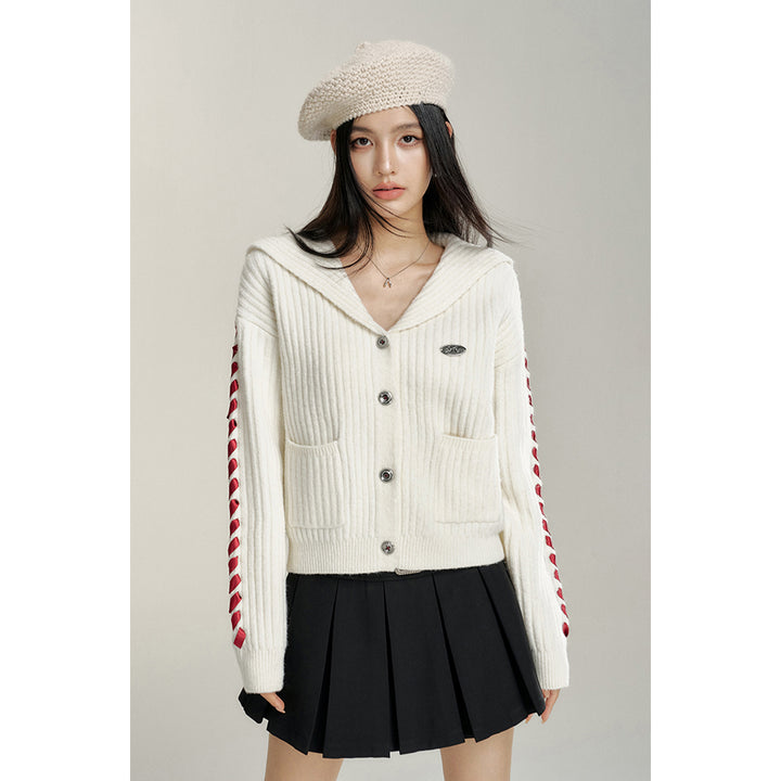 MacyMccoy Big Lapel Ribbon Knit Cardigan White