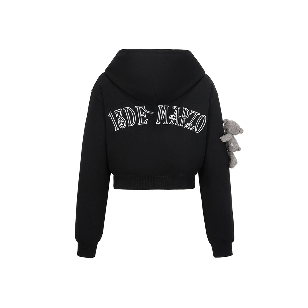 13De Marzo Doozoo Embroidery Logo Short Hoodie Black