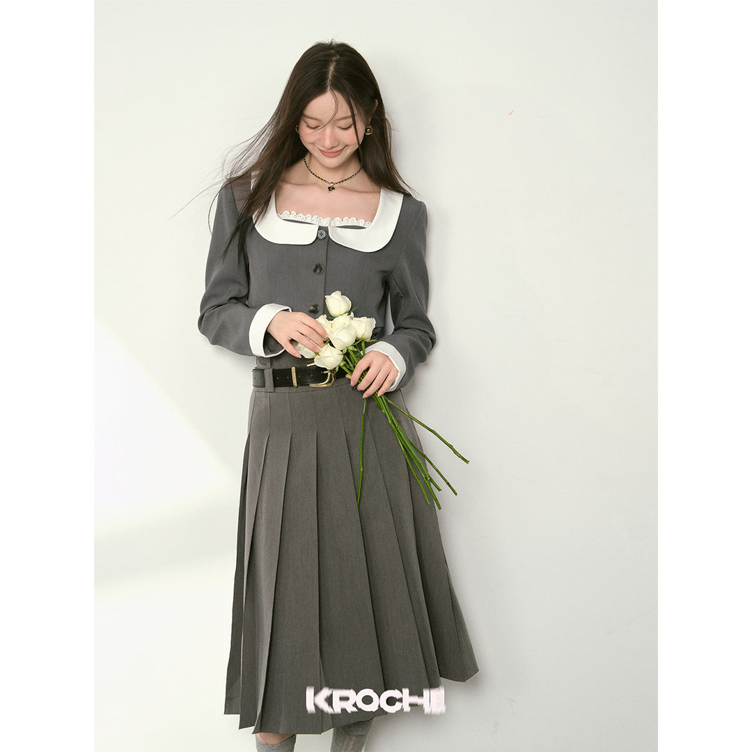 Kroche Double Waistline Pleated Long Skirt - Mores Studio